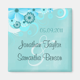Íman Aqua Blue Teal Floral Salva As Imãs de geladeira D