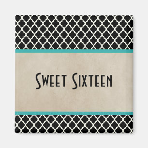 Íman Aqua Chic Quatrefoil Sweet 16 Magnet
