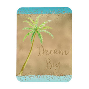 Íman Aqua Dourada Glitz Glitter Tropical Palm Tree Drea