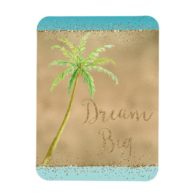 Íman Aqua Dourada Glitz Glitter Tropical Palm Tree Drea (Vertical)