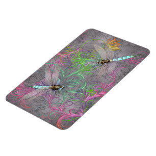 Íman Aqua Dragonfly Rainbow Floral Swirls Magnet