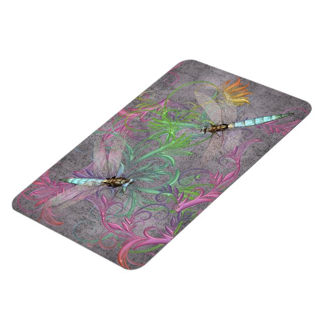 Íman Aqua Dragonfly Rainbow Floral Swirls Magnet (Left Side)