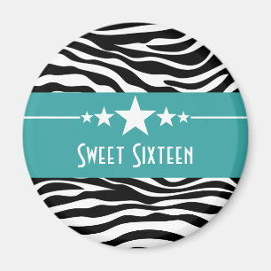 Íman Aqua Stars Zebra Print Sweet 16 Magnet