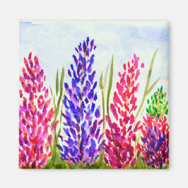 Íman Aquarela Arte Floral Lupina Flores Selvagens Roxo