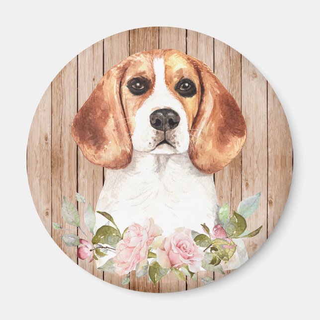 Íman Aquarela Beagle & Flores  (Frente)