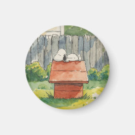 Íman Aquarela Cachorro Dormindo na Casa Vermelha Arte