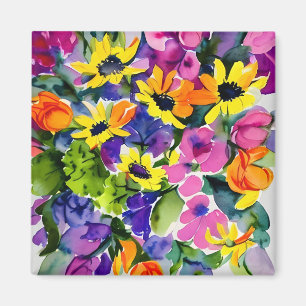 Íman Aquarela Colorida Arte Floral
