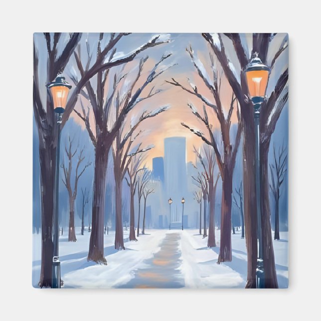 Íman Aquarela da Nevasca de Inverno no Boston Common (Frente)