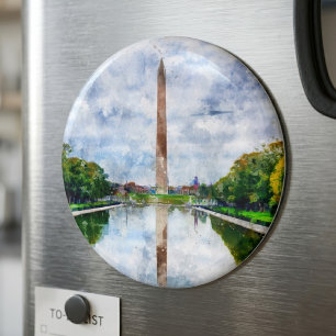 Íman Aquarela do Monumento a Washington com Reflexo