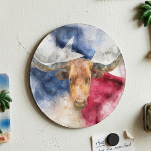 Íman Aquarela do Texas Longhorn com Arte do Mapa da Ban