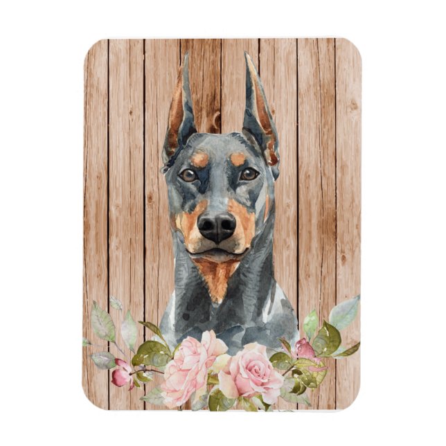 Íman Aquarela Doberman & Flores (Vertical)