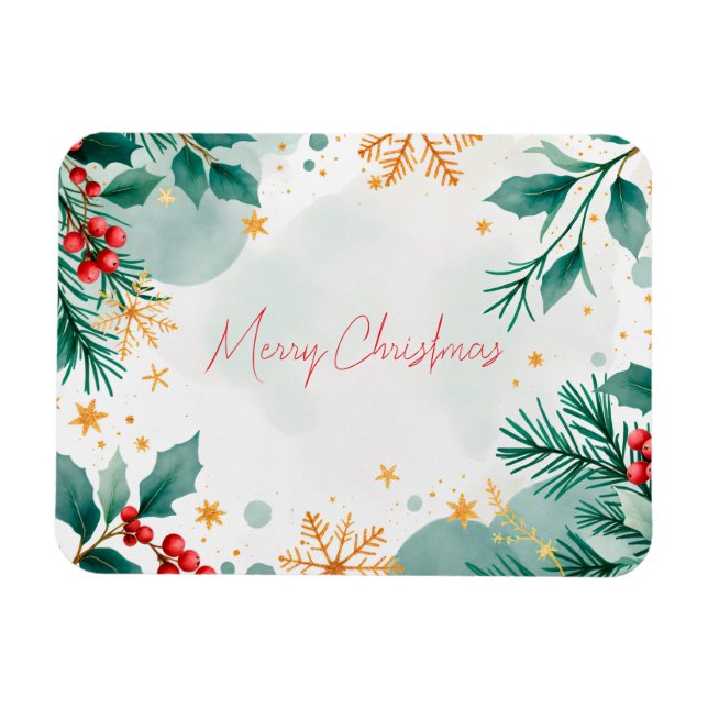 Íman Aquarela Feliz Magneta de Natal com Folhas (Horizontal)