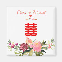 Íman Aquarela flor dupla felicidade casamento chinês