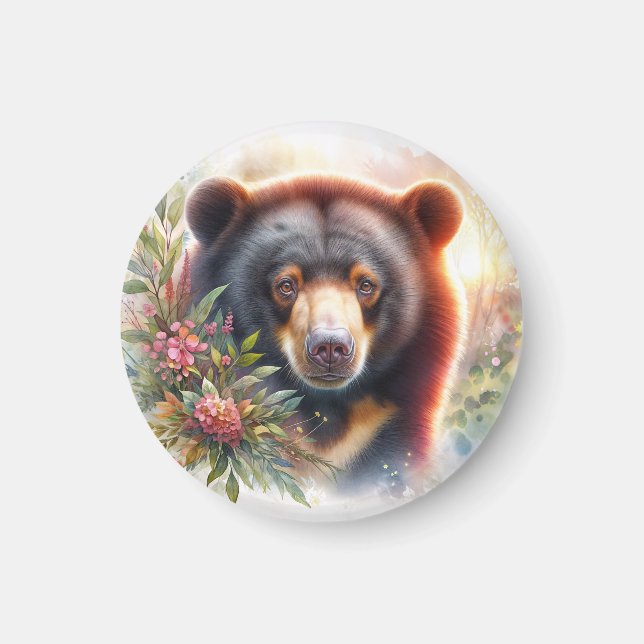 Íman Aquarela Floral de Urso do Sol (Frente)