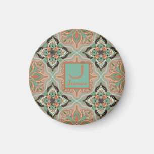 Íman Aquarela Floral Rosa e Verde-Menta Marroquino