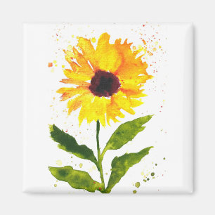 Íman Aquarela girassóis amarelos flores aquarela