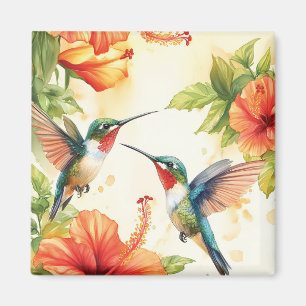 Íman Aquarela Hummingbird e Flores Design