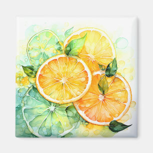 Íman Aquarela Limão Laranja Lima Botânica Cozinha