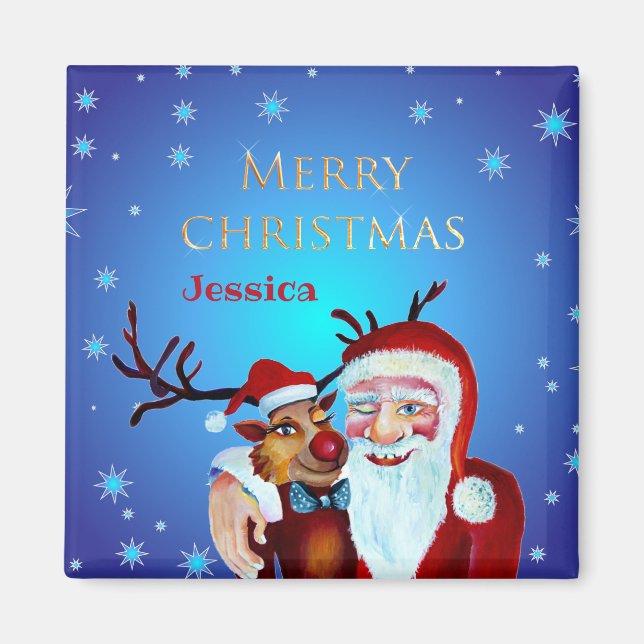 Íman Aquarela Magical Santa Claus Sorrindo Rudolph (Frente)