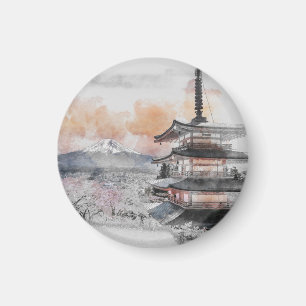 Íman Aquarela Pagode Japonesa e Viagem ao Mt. Fuji