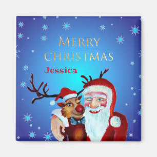 Íman Aquarela Papai Noel Mágico Sorria Rudolph