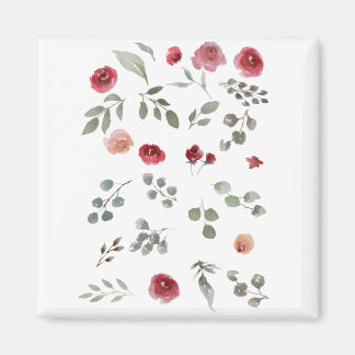 Íman Aquarela Rosas de Aquarela Folhas Verdes Folhas