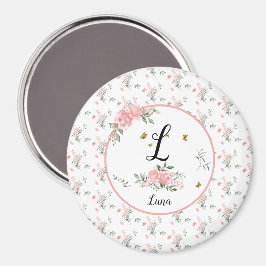 Íman Aquarela Rosas Pink Elegantes com Borboletas