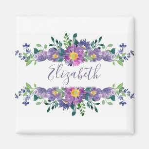 Íman Aquarela roxa floral personalizada