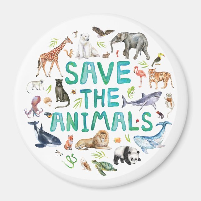 Íman Aquarela Salvar os Animais (Frente)