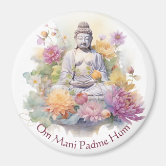 Íman Aquarela Serene Buddha Cor-de-rosa Flores Amarelas