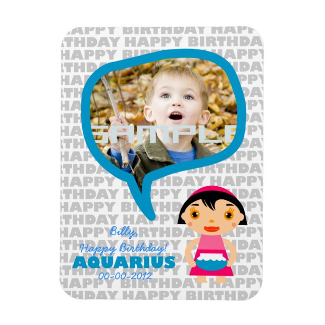 Íman Aquarius Happy Birthday Keepsasasaem para crianças (Vertical)