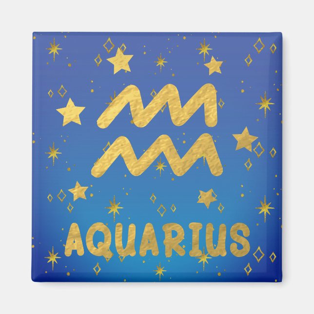 Íman Aquarius Zodiac Blue e Dourado Magnet (Frente)