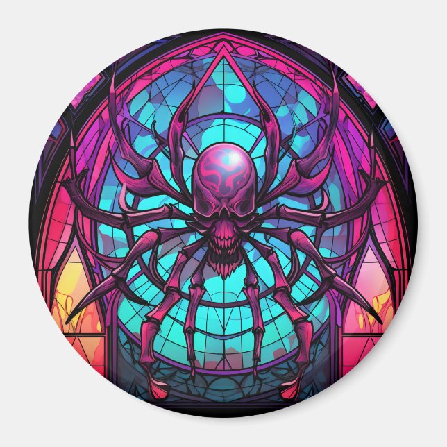 Íman Aranha de Caveira de Vidro Colorido Gótico (Frente)
