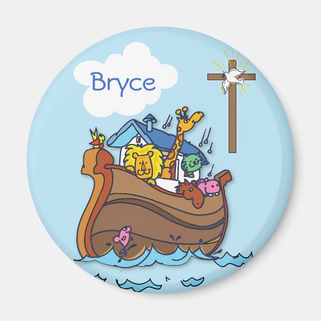 Íman Arca de Noé personalizável para Batismo de Bebê, M (Frente)