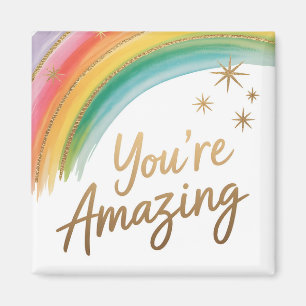 Íman Arco-íris com Glitter Dourado e Texto "Você é Incr