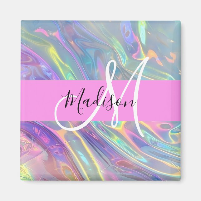 Íman Arco-íris Glamour Holográfico Iridescente Monogram (Frente)