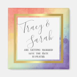 Íman Arco-íris Orgulho Moldura Dourada Casamento Salve 