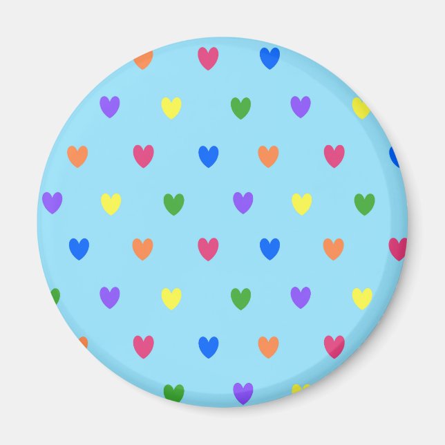 Íman Arco-íris polca corações em azul-bebê (Frente)