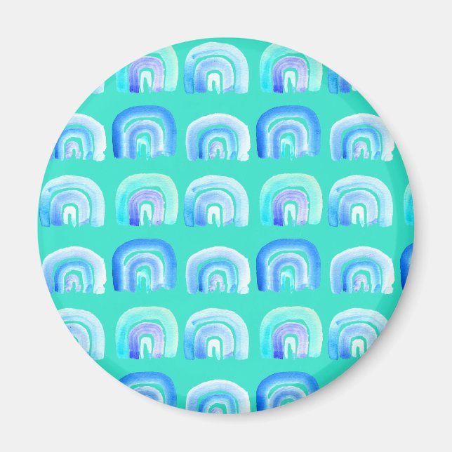 Íman Arco-íris retrô azul Pastel (Frente)