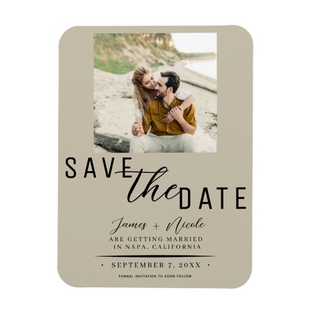 Íman Areia Bege Salve a Data Foto Casamento (Vertical)