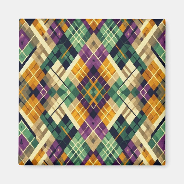 Íman Argyle Mardi Gras verde-roxo amarelo (Frente)