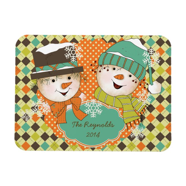 Íman Argyle Snowmen Foliday 2 Flexi Magnet Personalizad (Horizontal)