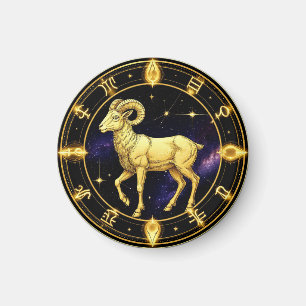 Íman Áries Dourado Círculo Zodiacal Com Carneiro