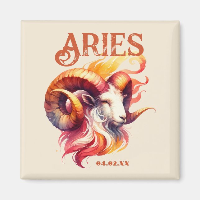 Íman Aries Ram Watercolor Sinal Zodiac Data de Nascimen (Frente)