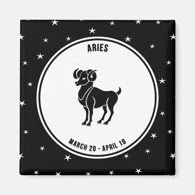 Íman Aries Sinal Zodiac, Imagem Preta e Branca (Frente)