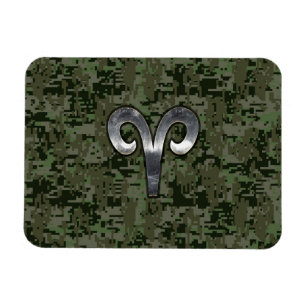 Íman Aries Sinal Zodiac na Camo Digital Verde Woodland