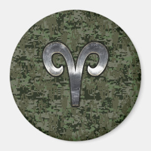 Íman Aries Sinal Zodiac na Camo Digital Verde Woodland