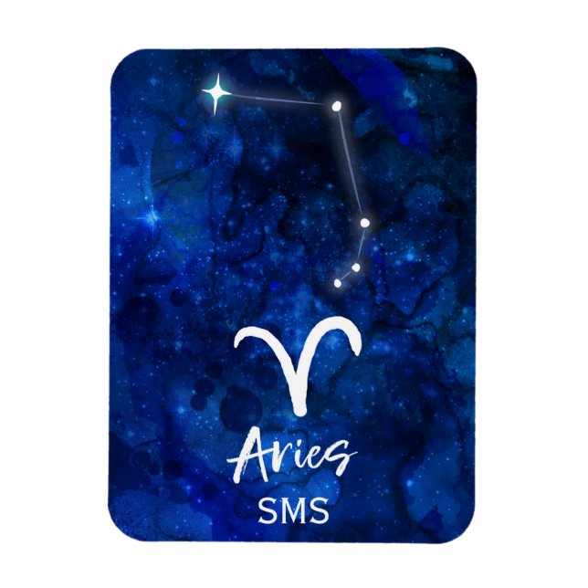 Íman Aries Zodiac Constelação Blue Galaxy Monograma (Vertical)