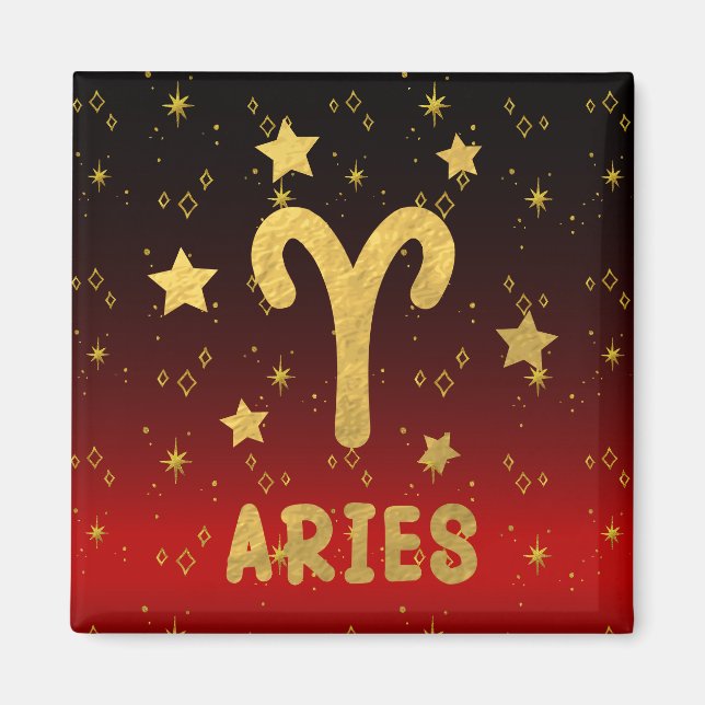 Íman Aries Zodiac Red e Dourado Magnet (Frente)