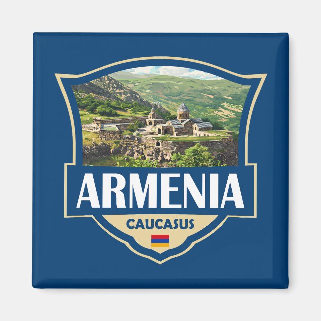 Íman Armenia Illustration Retro Badge (Frente)